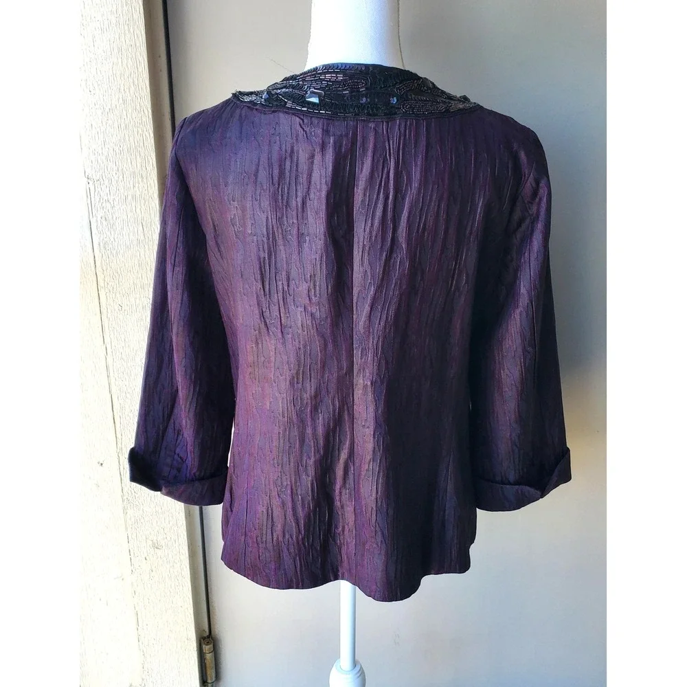 Chicos Jacket Womens Medium‎ Purple Beaded Elegant Fall Holiday Formal Lux Glam